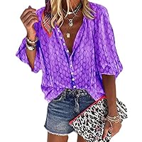 Andongnywell Women's Button Down Print Long Sleeve Tunic Blouse Tops Shirts Multicolor Print Blouse