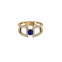 0.37ct Sapphire & 0.33ct Diamond Gem Duo Ring in 14KT Gold Plating September & April Birthstone Rings Valentine Anniversary Birthday Jewelry Gifts for Women Girls