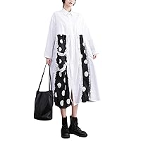 Black Vintage Polka Dot Patchwork Dresses for Women Spring Autumn Long Sleeve Loose Casual Shirt Dress