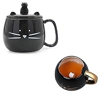 Koolkatkoo Cute Ceramic Cat Coffee Mug Cat Lovers Kitty Tea Mugs Gifts for Women Girls Black 12 oz and 16 oz