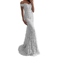 Kivary Long Mermaid Off The Shoulder Beaded Lace Corset Prom Dresses Evening