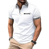 Men's Pocket Lapel Button Down Business Colour Block T-Shirt Casual Short Sleeve Shirt Basic Patchwork Tee Top