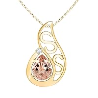 MOONEYE Capital S Personalized Pear Morganite Gemstone 925 Sterling Silver Pendant Necklace Jewelry