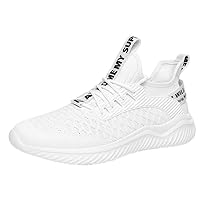 Men’s Lightweight Walking Shoes-Gym Running Shoes Men’s Breathable Mesh Sports Fashion Jogging Shoes, Suitable for Tennis Exercise White