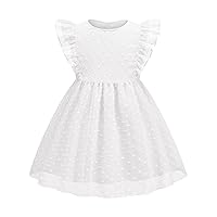 Toddler Baby Girls Summer Dresses Ruffle Sleeveless Dress Swiss Dot Solid Party Sundress for 18M-6Years