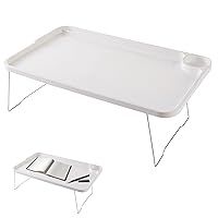 Bed Table Lap Desk with Leg Folding Laptop Bed Tray Lazy Simple Laptop Tray for Bed with Cup Holder and Card Slot Portable Computer Desk for Breakfast Student Dormitory Sofa Balcony White