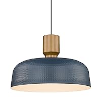 Darkaway Oversized Industrial Pendant Light Fixtures with Hammered Metal Shade, 18.1inch Blue Large Pendant Lighting for Kitchen Island Hanging Lamp Adjustable Height