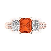 Clara Pucci 4.26 carat Emerald Cut Solitaire 3 stone Genuine Red Simulated Diamond Proposal Wedding Anniversary Bridal Ring 18K Rose Gold