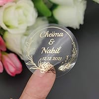 50PCS Real Shiny Gold Foil Customized Your Names and Date Wedding Invitations Seals Candy Favors Gift Boxes Label Sticker (F)