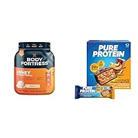 100% Whey Protein Powder Vanilla 1.74lbs & Pure Protein Bars Chocolate Peanut Butter 12 Count 1.76oz