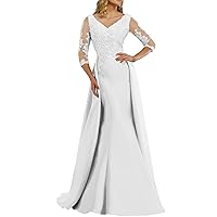 Sheath/Column Mother of The Bride Dress Formal Wedding Guest Elegant Dress V Neck Floor Length Satin Appliques 2024