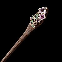 Vintage Wood Crystal Flower Hair Stick Hairpin Women Elegant Hair Clip Bridal Headdress Hair Accessories Gifts (Color : Gray, Size : Length about 16cm)