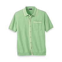 Paul Fredrick Men's Cotton Button Front Polo, Size XL Tall Light Green