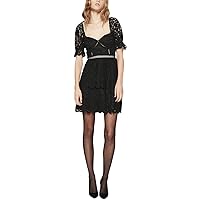 Bardot Womens Stretch Zippered Lace Scuba Tiered Pouf Sleeve Sweetheart Neckline Short Party Fit + Flare Dress