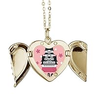 Local Japanese Travelling Culture Building Folded Wings Peach Heart Pendant Necklace
