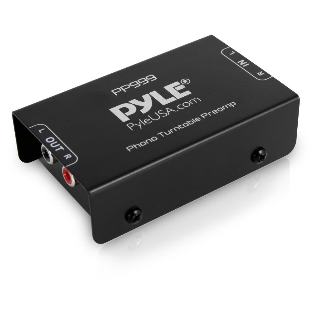 Pyle Phono Turntable Preamp - Mini Electronic Audio Stereo Phonograph Preamplifier & Low Noise Operation Powered by 12 Volt DC Adapter - PP999 & Amazon Basics 2-Male to 2-Male RCA Audio Cable - 4 Feet