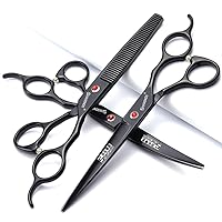 6/7 Inch Professional 440C Hair Cutting Scissor Salon Hairdressing Thinning Shears Perfect for Barber and Home Use (7 in 3pc)