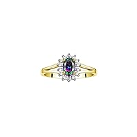 Halo Ring: Diamond Birthstone with 6X4MM Oval Gemstone - Women's Jewelry in Yellow Gold Plated Silver - Stunning Diamond Ring Sizes 5-10
