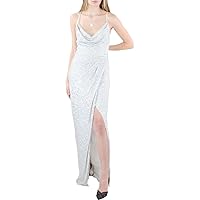 Aidan by Aidan Mattox Womens Sequined Long Evening Dress Silver 12