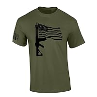 Patriot Pride Mens Patriotic T-Shirt Rifle Gun and American Flag Mens Short Sleeve Tshirt Graphic Tee