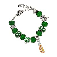 3-D Enamel Orange Slice - Green Irish Luck Bead Charm Bracelet, 7.5