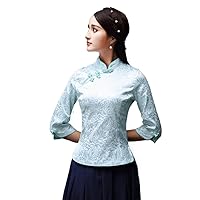Blouse Satin Women Oriental Tops Retro Collar Coat Print Shirt Traditional Chinese Clothing