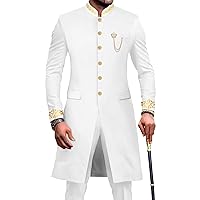 Men`s Suit Single Breasted Embroidery Blazer and Pants 2 Piece Set Slim Fit Dashiki Outfits African Clothes
