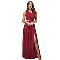 One Shoulder Bridesmaid Dresses for Women Long Chiffon Formal Evening Dress with Slit