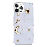 Bonitec Compatible with iPhone 14 Pro Max Case 3D Clear Luxury Moon Star Universe Silicone Bedazzled Sparkly Transparent Glitter Anti-Scratch Non-Slip Protective Fashion for Women and Girls (Gold)