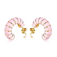 Chunky Gold Hoop Earrings for Women, Trendy Pink/Purple/White/Green Huggie Earrings, Lightweight & Hypoallergenic Titanium Steel Gold Plated Jewelry