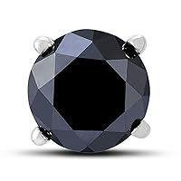1 Carat Round Single Solitaire Black Diamond Stud Earring in 10K White Gold