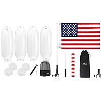 Affordura Boat Fender 4 Pack Boat Bumpers Fenders (White, 8.5 inch) with American Boat Flag