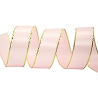 Muka 100 Yards Gold Edge Satin Ribbon Metallic Ribbon Gift Wrapping Decoration-117Lt.pink-3/8