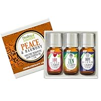 Peace & Harmony Set Essential Oil Kit (3x10ml) Variety Pack for Gift Aromatherapy Diffusers (Love, Hope, and Zen)