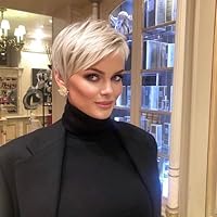 QUEENTAS Short Blonde Wig, Pixie Cut Wigs for White Women with Bangs Pixie Layered Short Hair Wigs for Women Synthetic Hair Daily Use Cosplay (Golden Blonde)