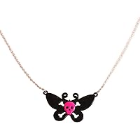 Black Butterfly with Pink Skull Necklace