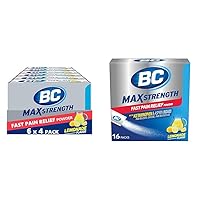 BC MAX Strength Fast Pain Relief Powder with Aspirin 500mg, Acetaminophen 500mg, Lemonade Flavor, 4 Count, 6 Pack and 16 Count