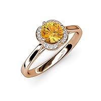 Round Citrine Natural Diamond 7/8 ctw 21 Stone Women Halo Engagement Ring 18K Gold