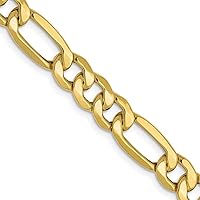 10k Gold 6.6mm Semi solid Figaro Chain Necklace Jewelry Gifts for Women - Length Options: 18 20 22 24 26