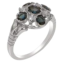 Solid 925 Sterling Silver Natural London Blue Topaz & Diamond Womens Cluster Ring - Sizes 4 to 12 Available