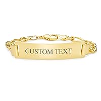 Bling Jewelry Classic Personalized Men's Name Bar Plated Identification ID Bracelet For Men Teens Boys Figaro or Cuban Curb Chain Link 18K Yellow Gold Plated 8 8.5 9 Inch Customizable