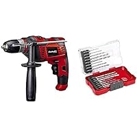 Einhell Hammer Drill TC-ID 550 E (550 W, Speed Control Electronics, Speed Preselection, Clockwise / Anti-clockwise Rotation, Metal Depth Stop, Additional Handle, Includes 16-Piece Drill Set)