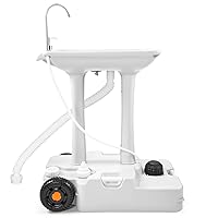 YITAHOME Portable Camping Sink with Rolling Wheels, Hand Washing Station with 30 L Water Capacity, Soap Dispenser, Towel Holder, Ideal for Outdoor, Travel, Boat, Gather, Wedding, Worksite, White