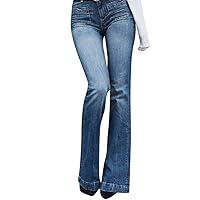Women's Frayed Flare Jeans Trendy Tummy Control 2024 Wide Leg Flared Denim Pants Stretch Loose Classic Boot Cut Baggy