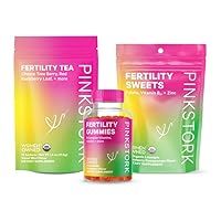 Pink Stork Sweet Fertility Bundle: Fertility Gummies, Tea, and Sweets for Conception, with Folic Acid, Zinc, Inositol, Vitex, Red Raspberry Leaf, and More, 3 Products
