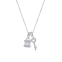 Elmas Round White Natural Diamond 925 Sterling Silver Diamond Heart Key Love Pendant Necklace for Women