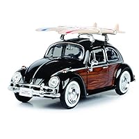 Toy Cars 1966 VW Beetle Black with Wood Panels and Two Surfboards on Roof Rack 1/24 Diecast Model Car by Motormax 79591