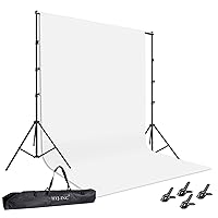 Photo Background Support System with 8.5 x 10ft Backdrop Stand Kit, 100% White Cotton Muslin Backdrop,Clamp, Carry Bag for Photography Video Studio