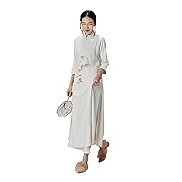Women's Wool Blend Embroidery Hanfu Traditional Red-Crowned Crane Loose Chinese Coat Woolen Dress 1585