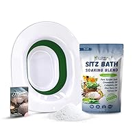Fivona 2 in 1 Sitz Bath Soak Kit for Hemorrhoids and Postpartum Care - Over the Toilet Seat with Soaking Blend with Epsom Salt and Essential Oils 14.1 oz - Fast Irritation Relief at Home